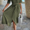 Turn-Down Collar A-Line Dress with Side Pockets