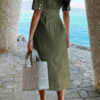Turn-Down Collar A-Line Dress with Side Pockets