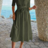 Turn-Down Collar A-Line Dress with Side Pockets