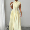 Collared Long Dress with Front Slit & Ruched Waist