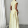 Collared Long Dress with Front Slit & Ruched Waist