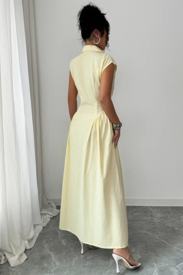 Collared Long Dress with Front Slit & Ruched Waist