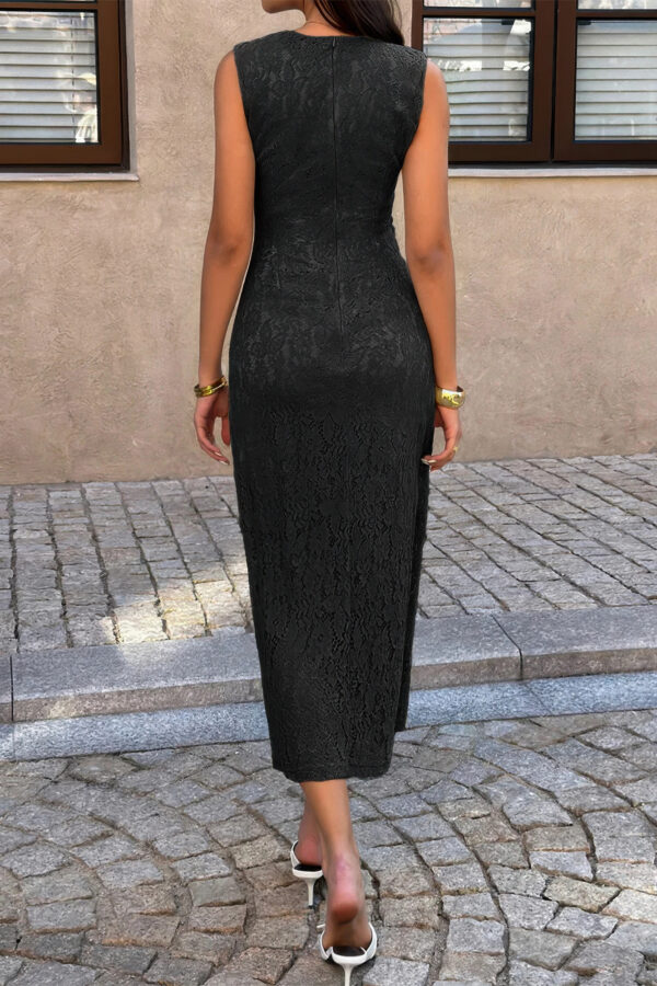 Lace Midi Dress with Ruched Waist - Cocktail Ready