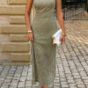 Lace Midi Dress with Ruched Waist - Cocktail Ready