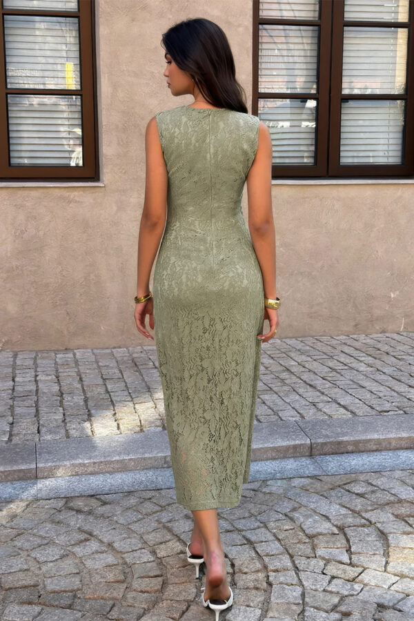 Lace Midi Dress with Ruched Waist - Cocktail Ready