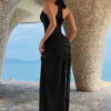 Halter Pleated Maxi Dress with High Side Slit