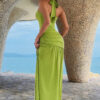 Halter Pleated Maxi Dress with High Side Slit