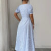 Square-Neck Puff Sleeve Backless Striped Dress