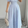 Square-Neck Puff Sleeve Backless Striped Dress