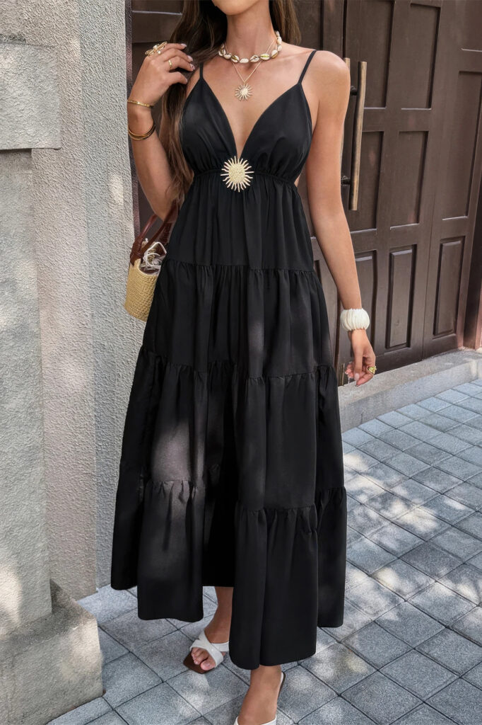 High-Waist Sleeveless Maxi Dress with Open Back