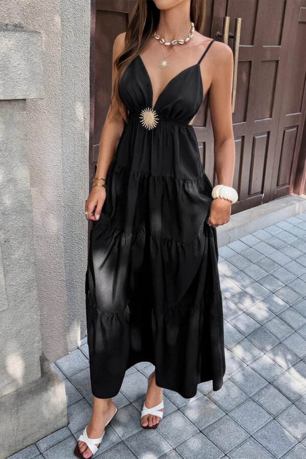 High-Waist Sleeveless Maxi Dress with Open Back