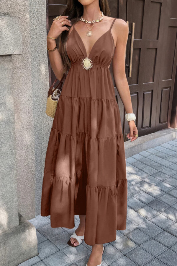 High-Waist Sleeveless Maxi Dress with Open Back