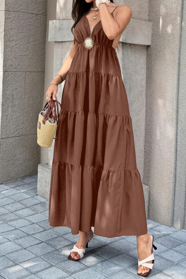 High-Waist Sleeveless Maxi Dress with Open Back