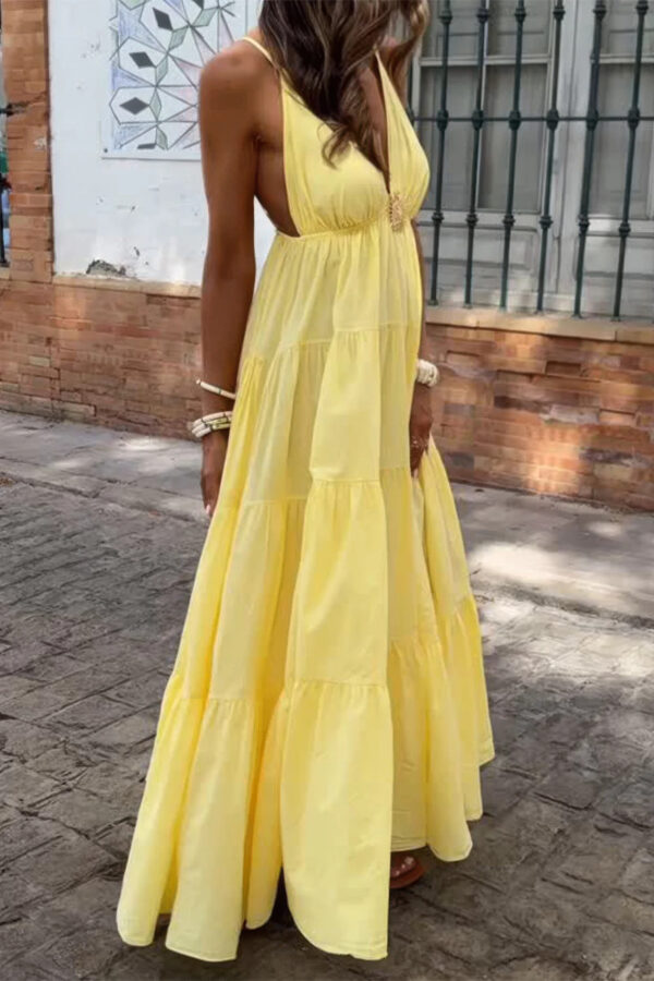 High-Waist Sleeveless Maxi Dress with Open Back