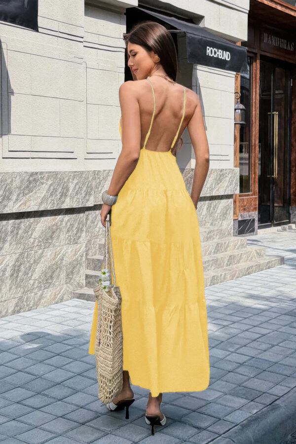 High-Waist Sleeveless Maxi Dress with Open Back