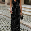 Polka Dot Halter Bodycon Maxi Dress – Sleeveless