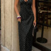 Polka Dot Halter Bodycon Maxi Dress - Sleeveless