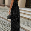 Polka Dot Halter Bodycon Maxi Dress - Sleeveless