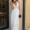 Polka Dot Halter Bodycon Maxi Dress - Sleeveless