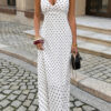 Polka Dot Halter Bodycon Maxi Dress - Sleeveless