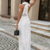 Polka Dot Halter Bodycon Maxi Dress - Sleeveless