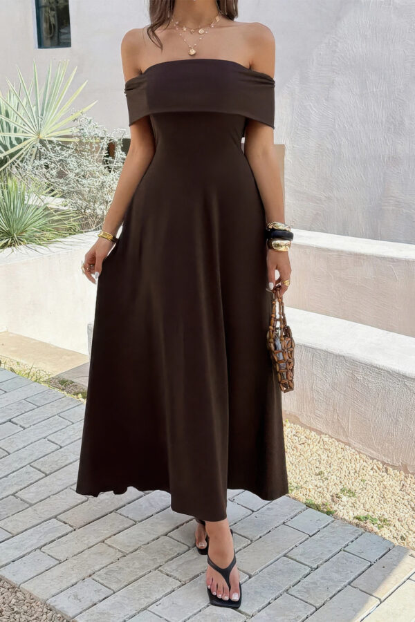 Off-Shoulder Backless Maxi Dress - Full-Length Elegance