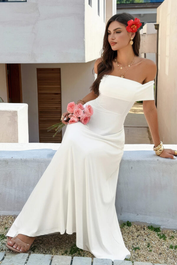 Off-Shoulder Backless Maxi Dress - Full-Length Elegance