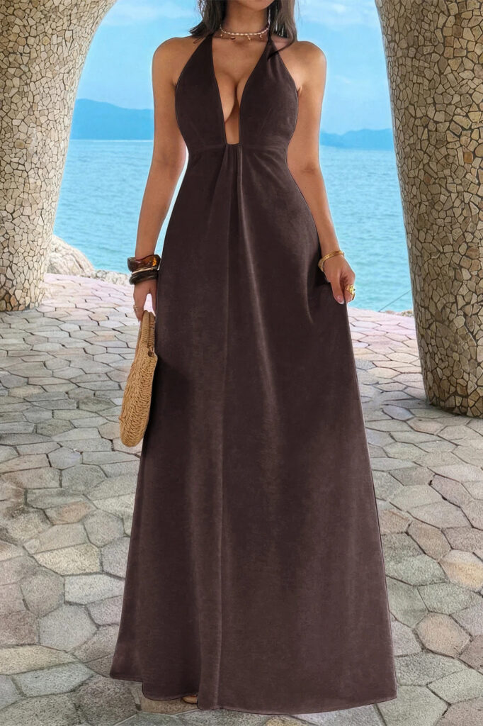 Halter A-Line Maxi Dress - Hidden Back Zipper