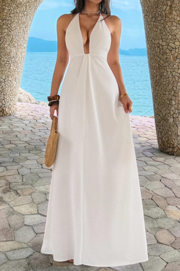 Halter A-Line Maxi Dress - Hidden Back Zipper