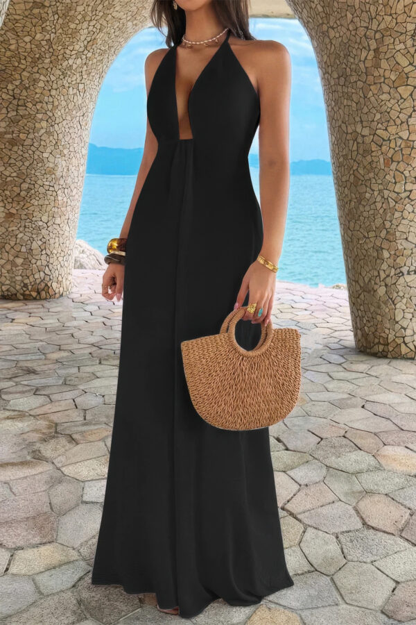 Halter A-Line Maxi Dress - Hidden Back Zipper