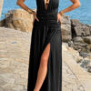 Halter Deep V Maxi Dress with High Side Slit