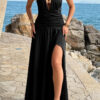Halter Deep V Maxi Dress with High Side Slit