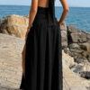 Halter Deep V Maxi Dress with High Side Slit