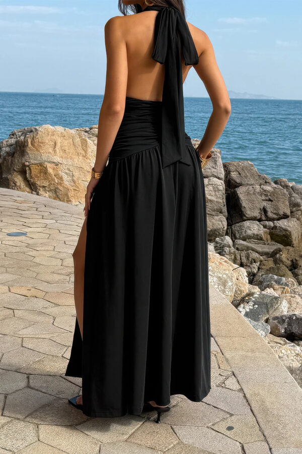 Halter Deep V Maxi Dress with High Side Slit