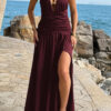 Halter Deep V Maxi Dress with High Side Slit
