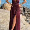 Halter Deep V Maxi Dress with High Side Slit