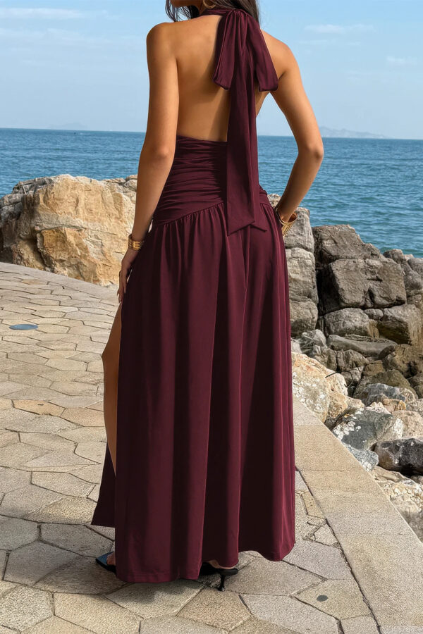 Halter Deep V Maxi Dress with High Side Slit