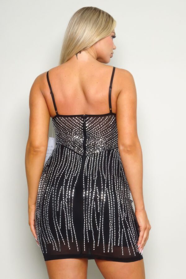 Rhinestone Hot Fix Spaghetti-Strap Mini Dress - Black