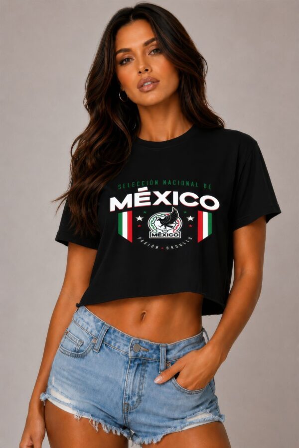 Cropped Short-Sleeve Mexico Print Cotton Shirt