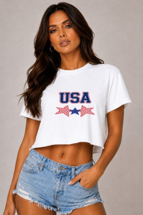 USA Star-Print Cropped Cotton T-Shirt - Summer Ready