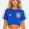 Cropped Cotton Tee with USA Print - Short Sleeve