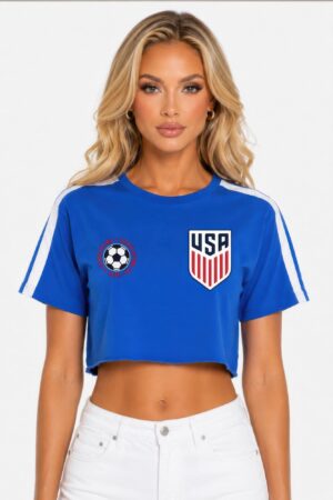 Cropped Cotton Tee with USA Print - Short Sleeve