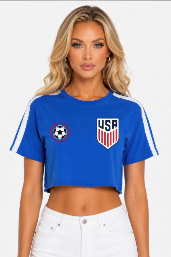 Cropped Cotton Tee with USA Print - Short Sleeve