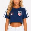Cropped Cotton Tee with USA Print - Short Sleeve