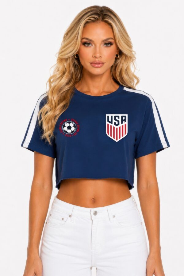 Cropped Cotton Tee with USA Print - Short Sleeve