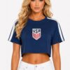 Cropped Cotton Short-Sleeve Shirt with USA Print