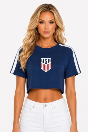 Cropped Cotton Short-Sleeve Shirt with USA Print