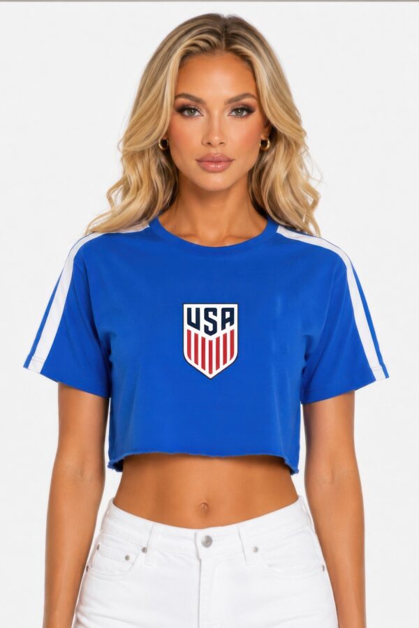 Cropped Cotton Short-Sleeve Shirt with USA Print