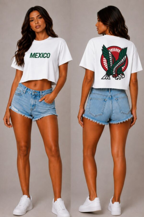 Cropped Cotton Mexico Print Shirt - Raw Hem