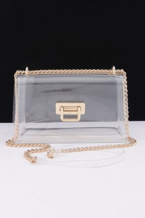 Clear PVC Shoulder Bag with Metallic Chain Edge